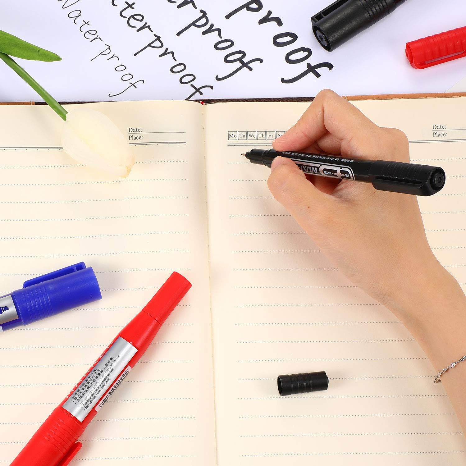 6 Pieces Permanent Markers, Different Sizes Double-ended Permanent Marker Pen…
