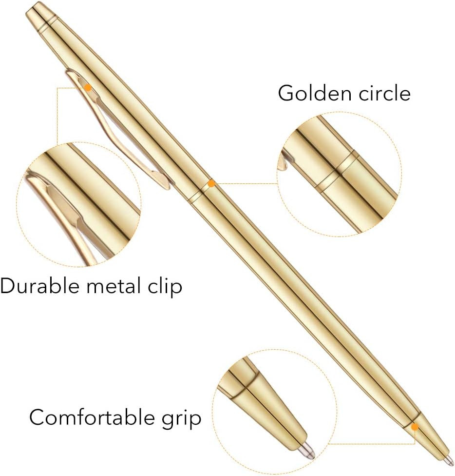 6 Pack Slim Gold Ballpoint Pens Black Ink 1 Mm – Black Ink, Nice Gift for Busine