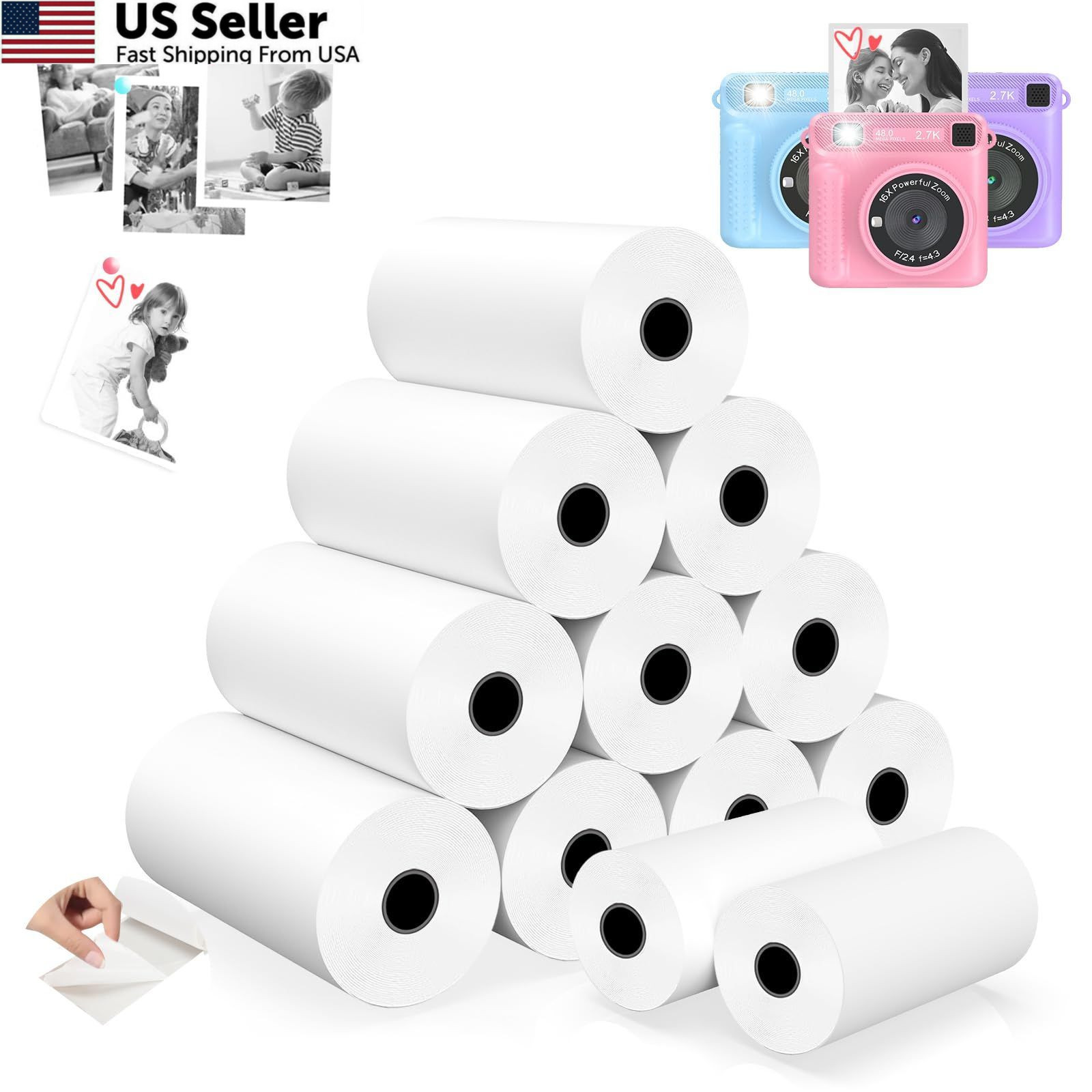12 Rolls Mini Thermal Printer Sticker Paper, Kids Instant 12 Paper