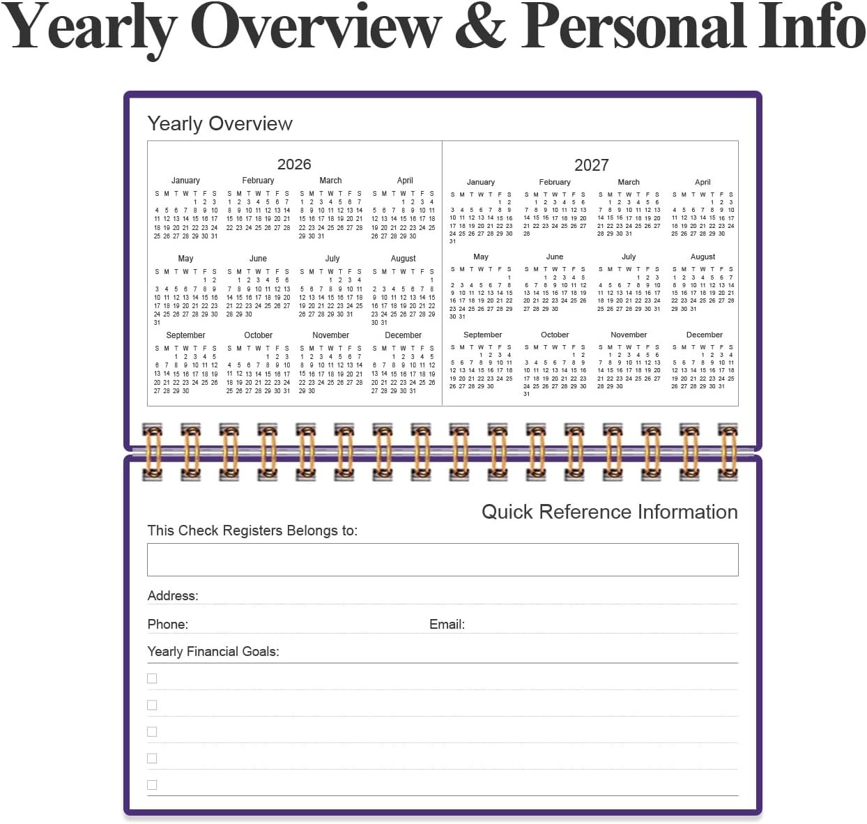 Check Registers for Personal Checkbook – A6 Blank Ledger Transaction Registers