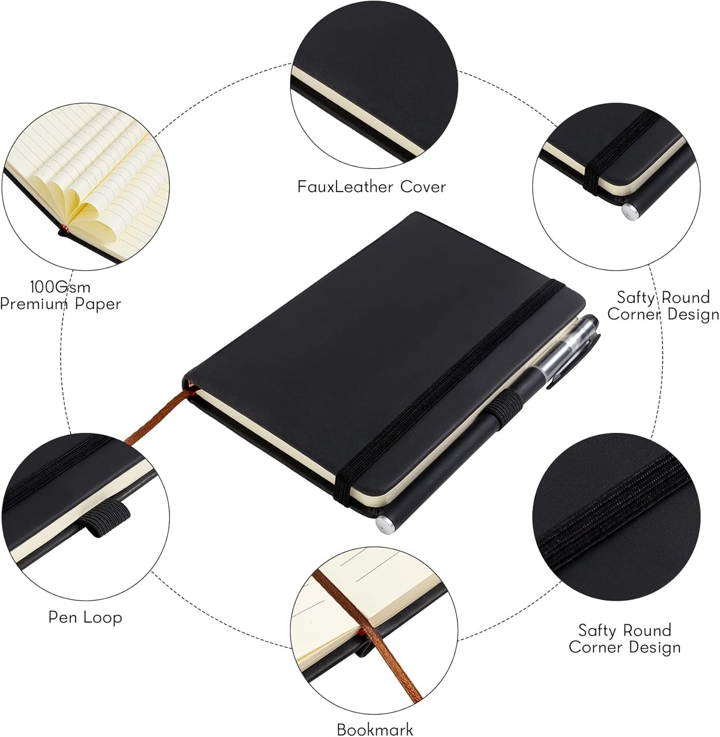 Minimalist 2-Pack Pocket Journal with Pen Holder & Page Markers – 4×5.7 Inches