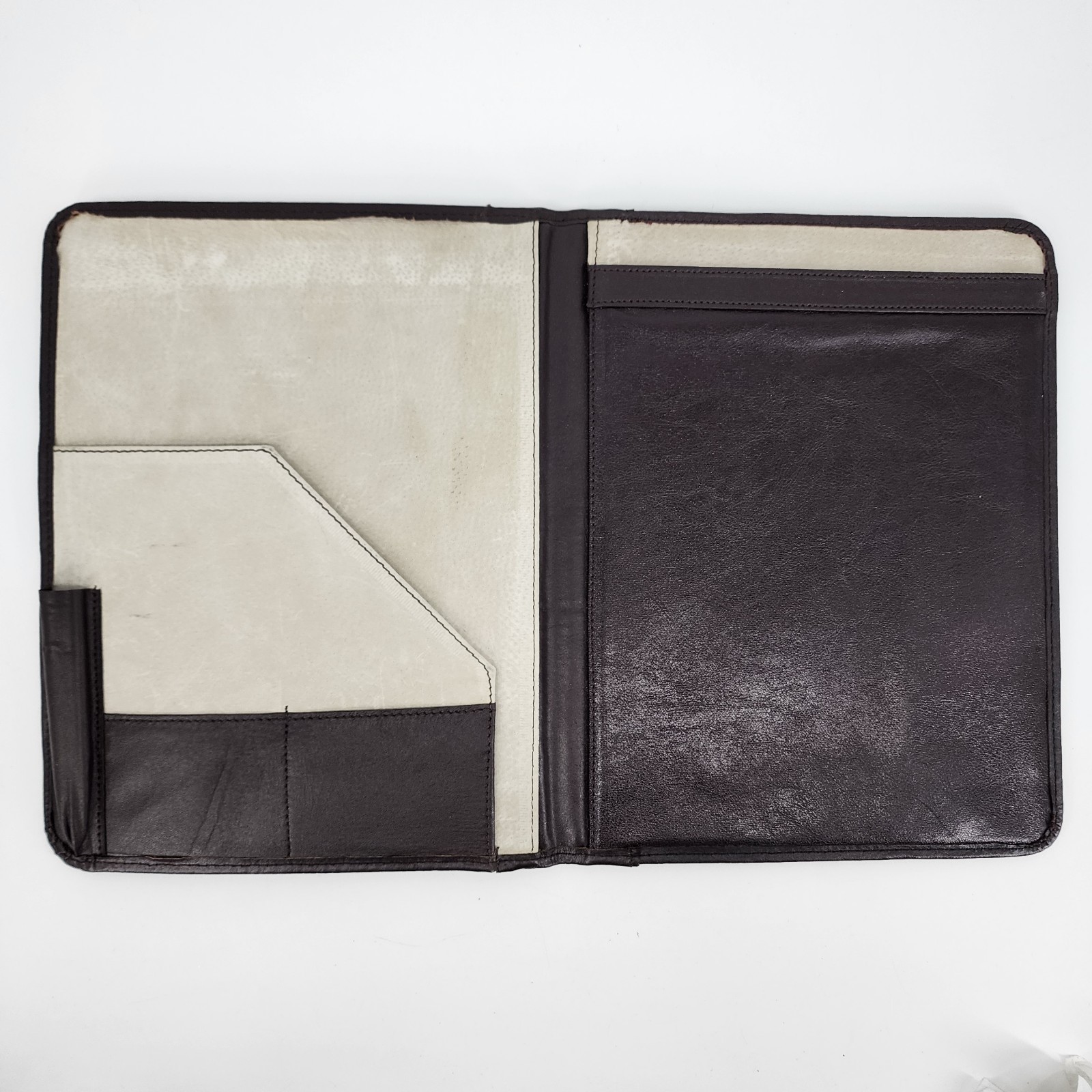 Padfolio Folder Binder Legal Pad Size Dark Brown Leather Vinyl Padded Pen Holder