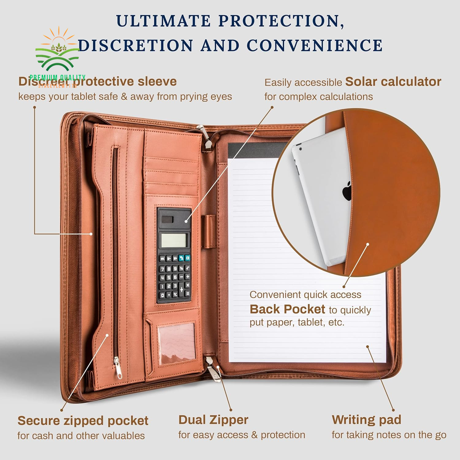 Padfolio Business Leather Portfolio Zippered Notebook Binder Office Organizer 10