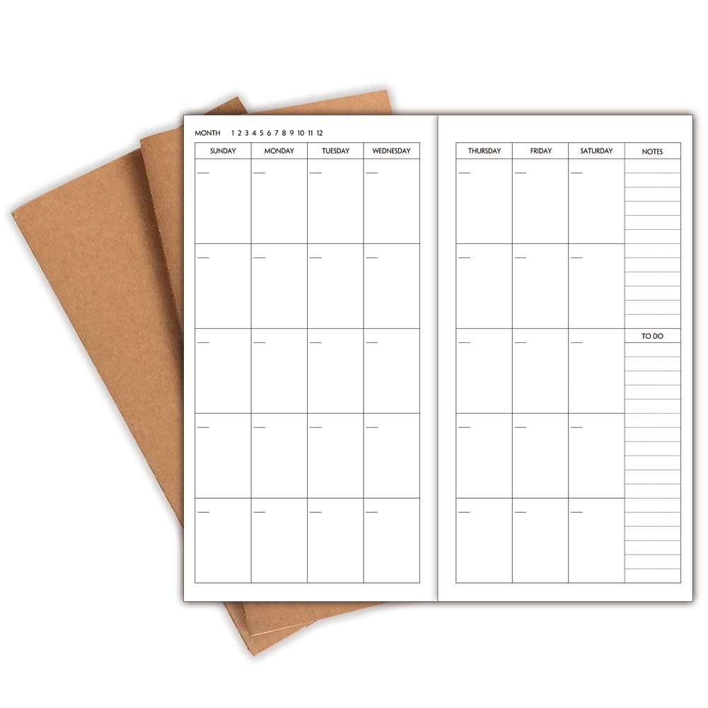 3 Pack Travelers Notebook Calendar Inserts Undated Monthly 4.25×8.25 Inch
