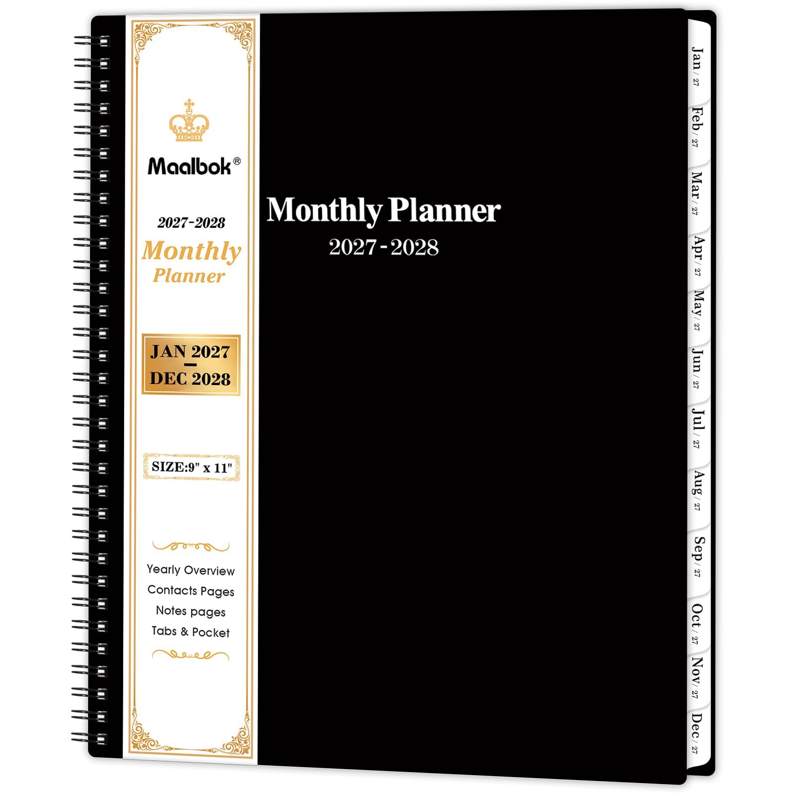 2027-2028 Monthly Planner/Calendar – January 2027 – December 9″ x 11″, Black