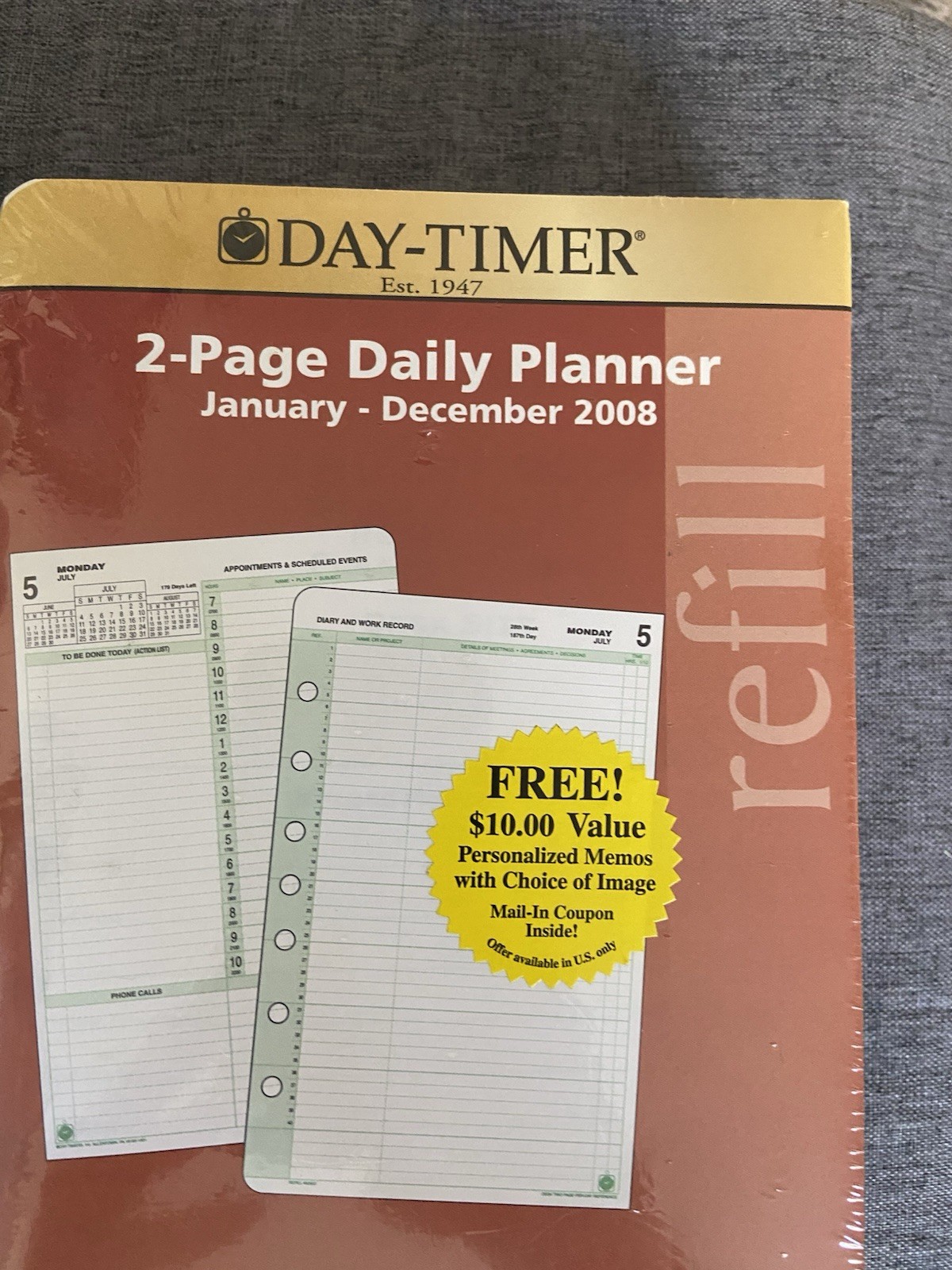 NEW 2008 Day-Timer 2-Page Daily Planner Refill Pages Fit 3 & 7 Ring 5 1/2×8 1/2