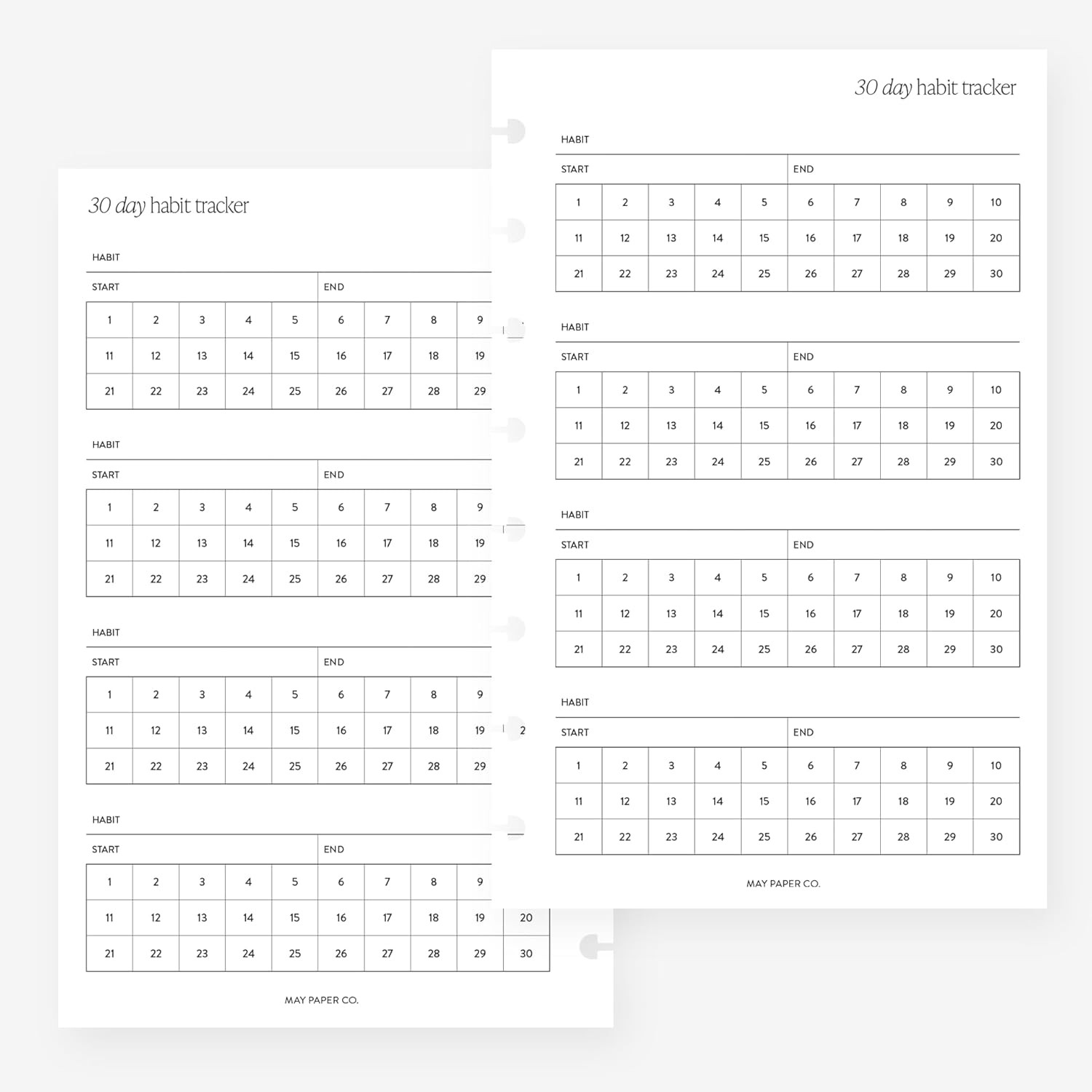 Half Letter 30 Day Habit Tracker Planner Insert 8-Disc Agenda Refill for Levenge