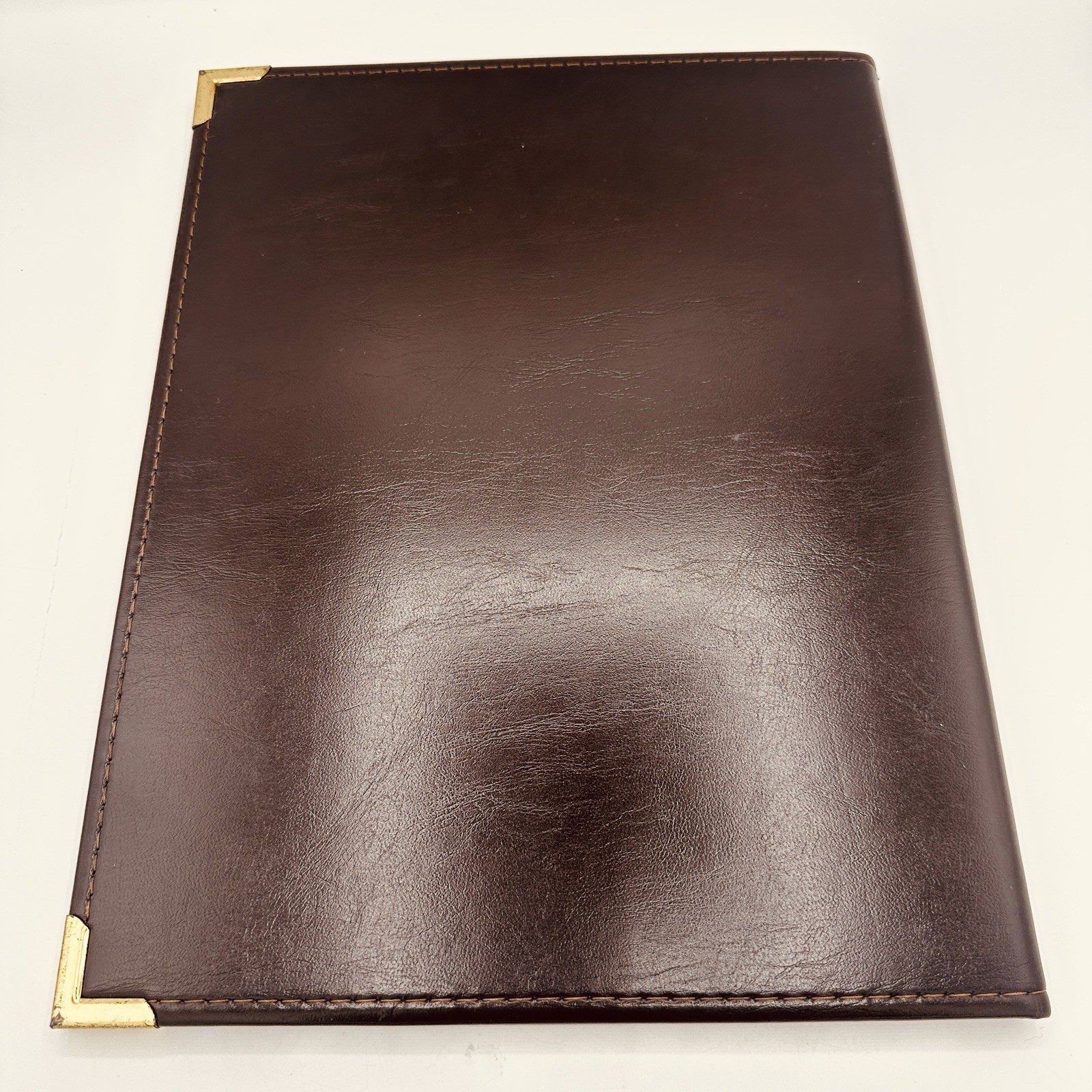 Samsill Leather Padfolio Portfolio Brown Gold Corners Pockets 9.5×12 USA 7001