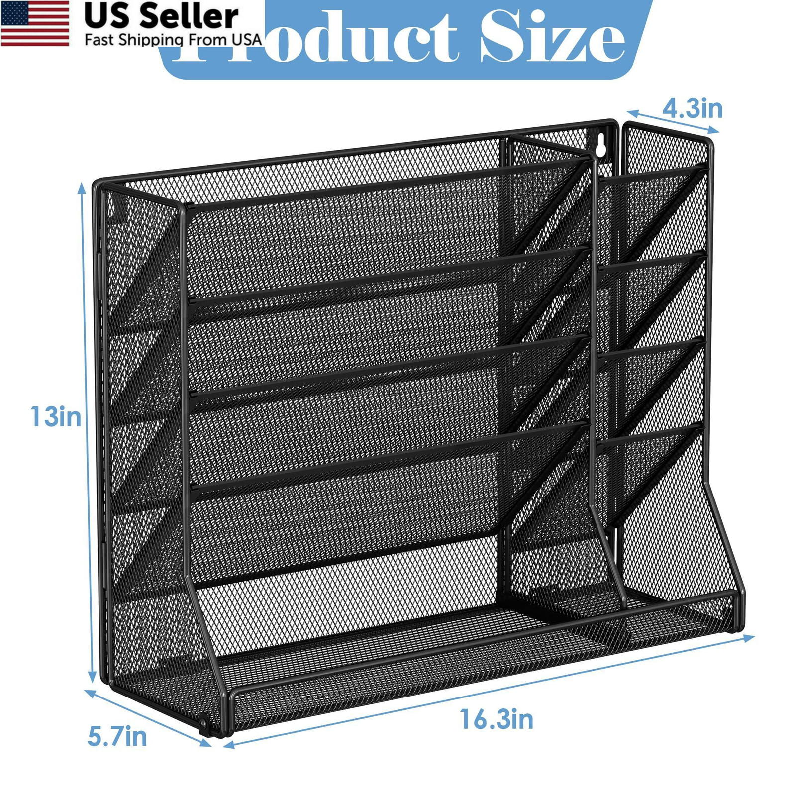Jakyitvi File Organizer Wall Mounted, 4 Tiers Durable 5 Tier & Metal, Black