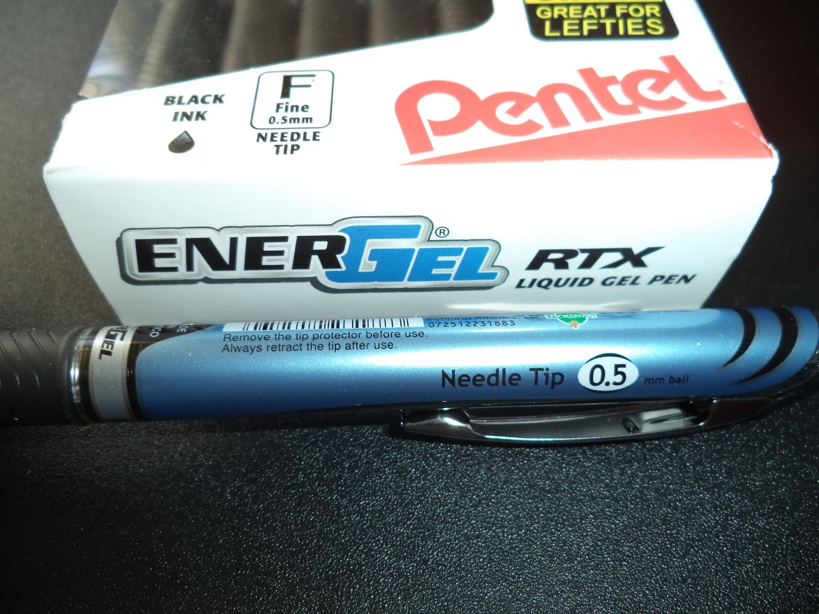 12 PENTEL EnerGel PRO BLUE FRAUD & WATER PROOF INK Gel Pens 0.7 mm BLACK barrel