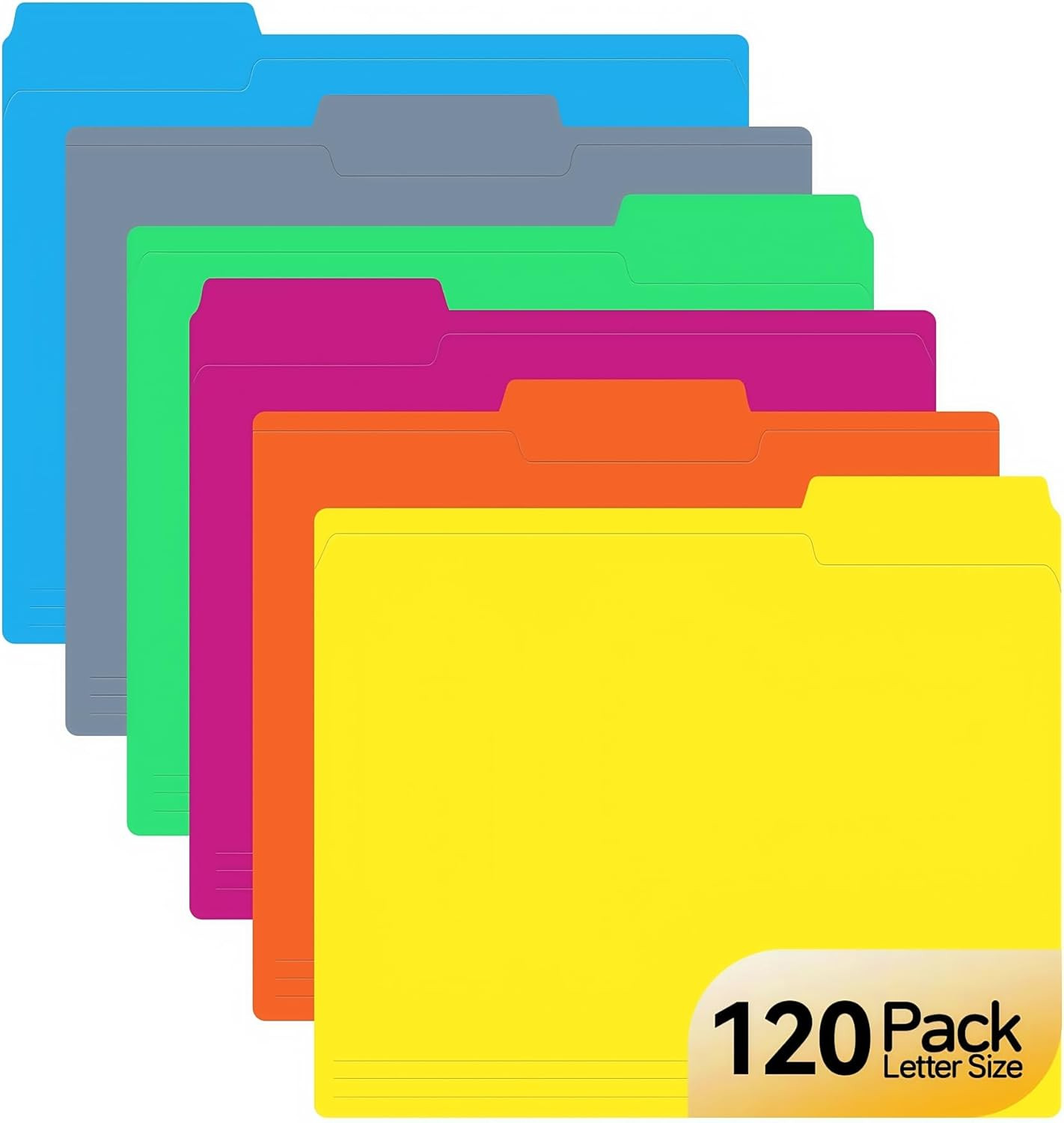 120 Pack Colored File Folders Letter Size 1/3 Cut Tab Assorted Colors