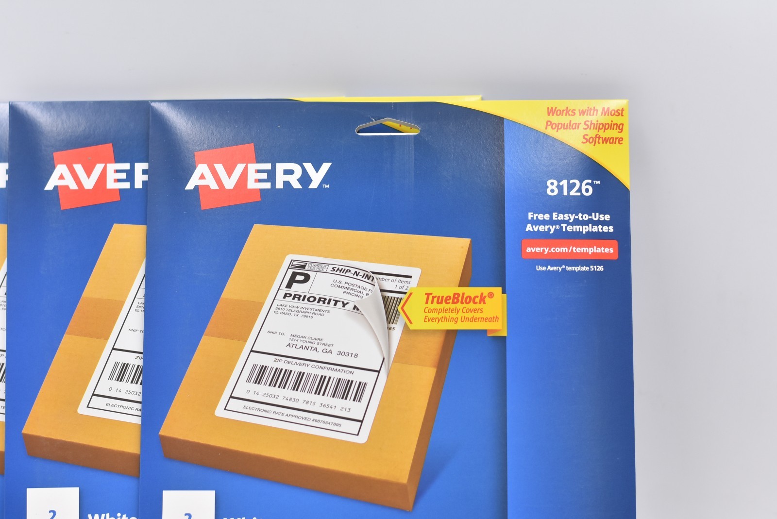 Lot of 3 Avery Half-Sheet Internet Shipping Labels Inkjet White 8126 (150 label