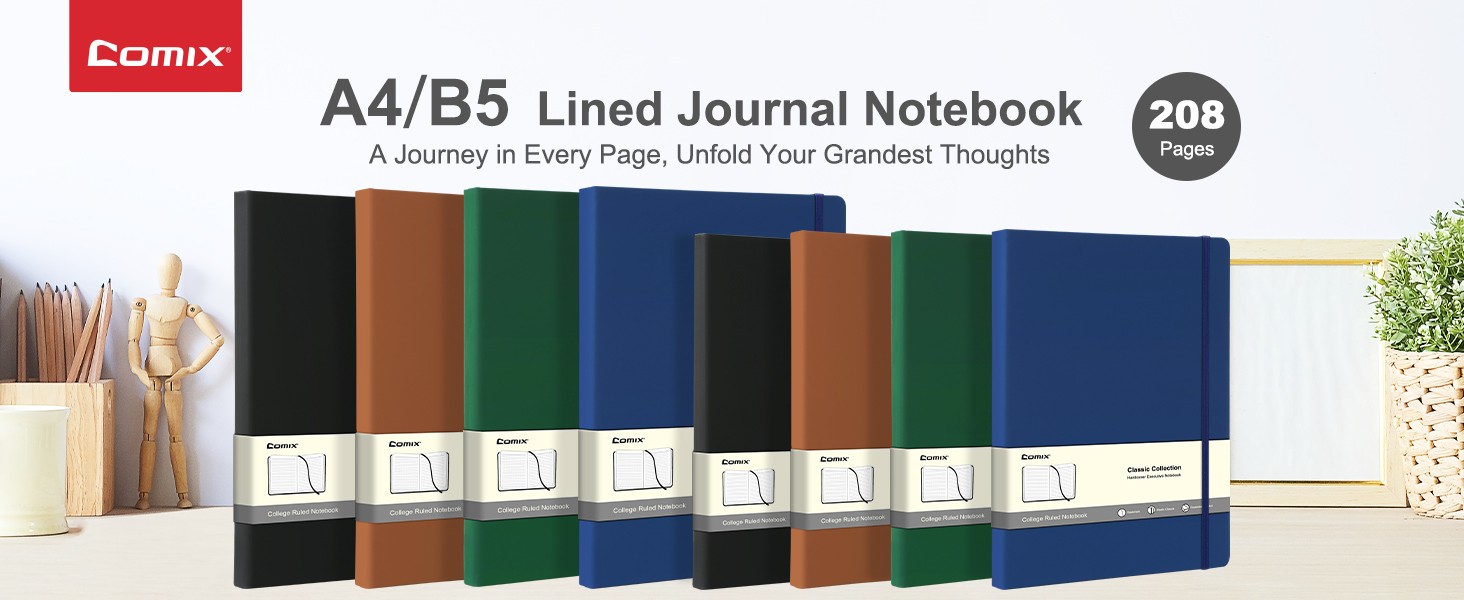 3 Pack B5 Lined Journal Notebooks, 208 Pages, 8.5 x 11 Inches, Black, Hardcover