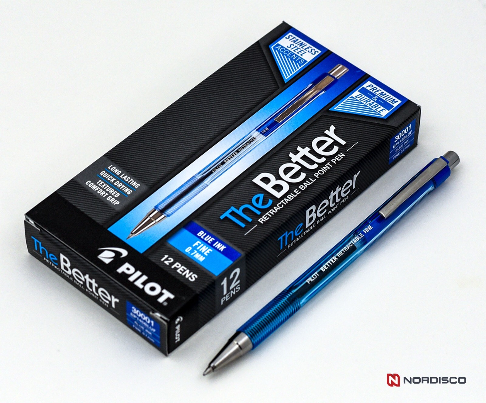 Pilot 30001 Better Retractable Fine Ball Point Pen, Blue Ink, 0.7mm, Box of 12