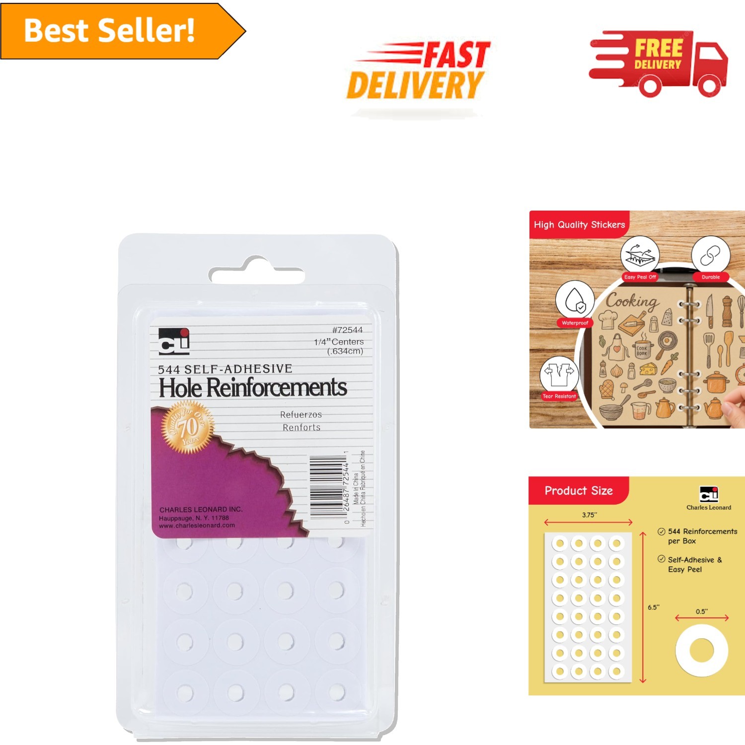 Self-Adhesive White Paper Hole Reinforcements – 544 Count for Secure Documents