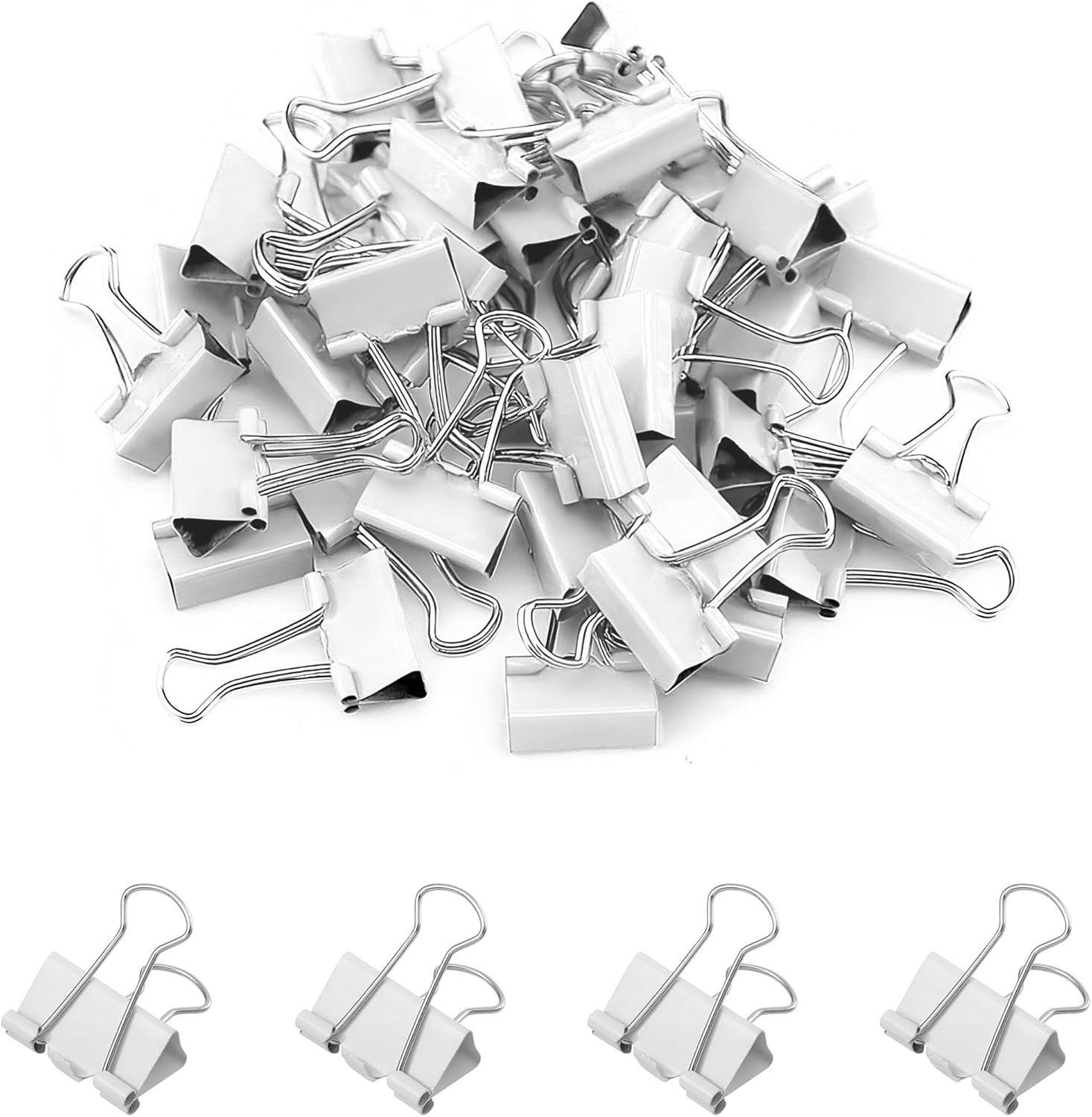 50 Pack Small White Binder Clips 3/4 Inch (19 Mm), Colored Little Paper Clamps,