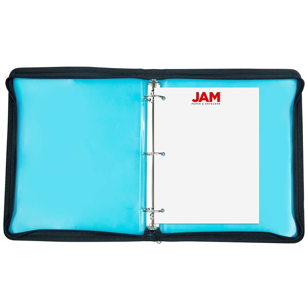 JAM PAPER Plastic Zipper 1 inch Binder – Blue 3 Ring – Sold