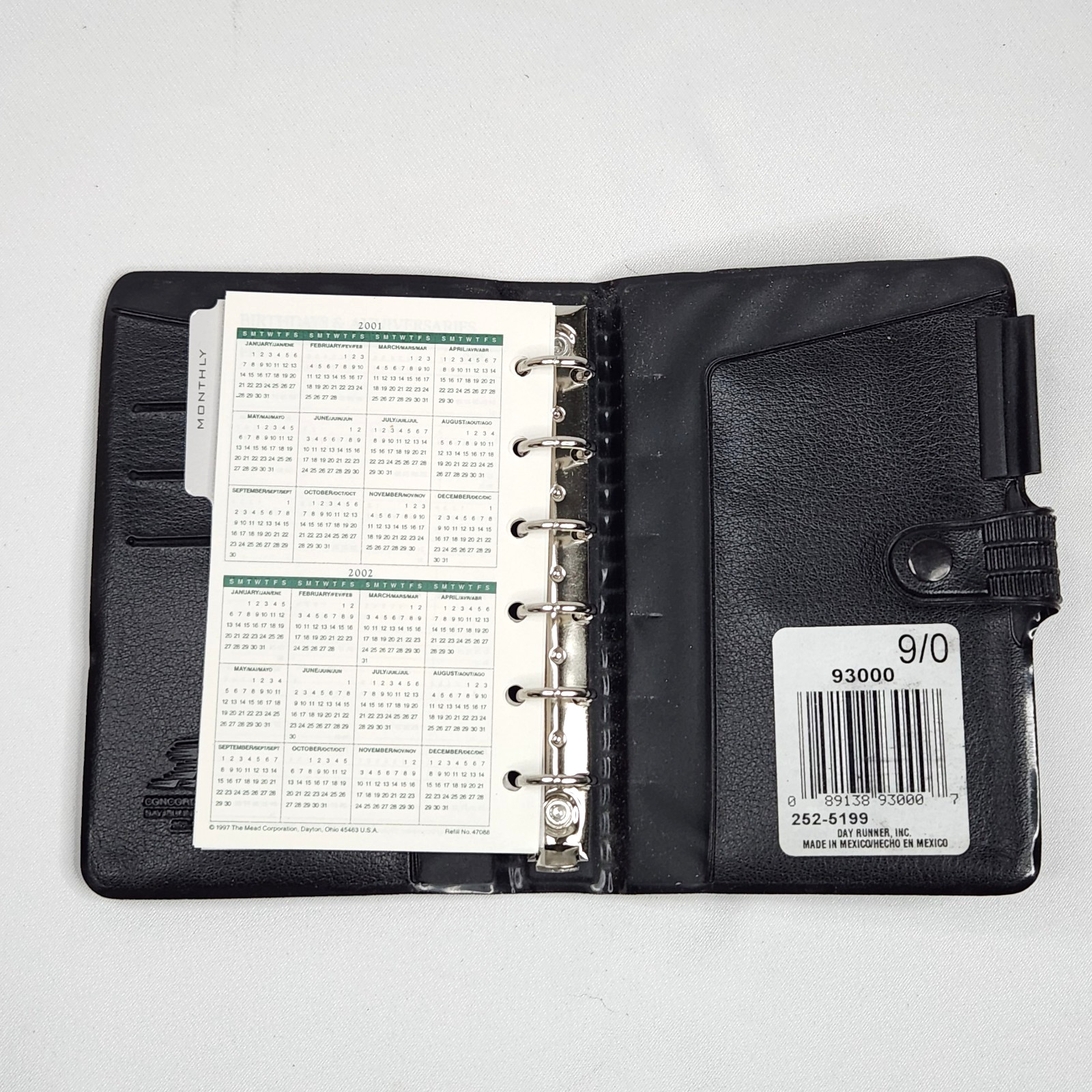 Day Runner Concorde Mini Planner Black Faux Leather 6 Rings Undated Month Pages