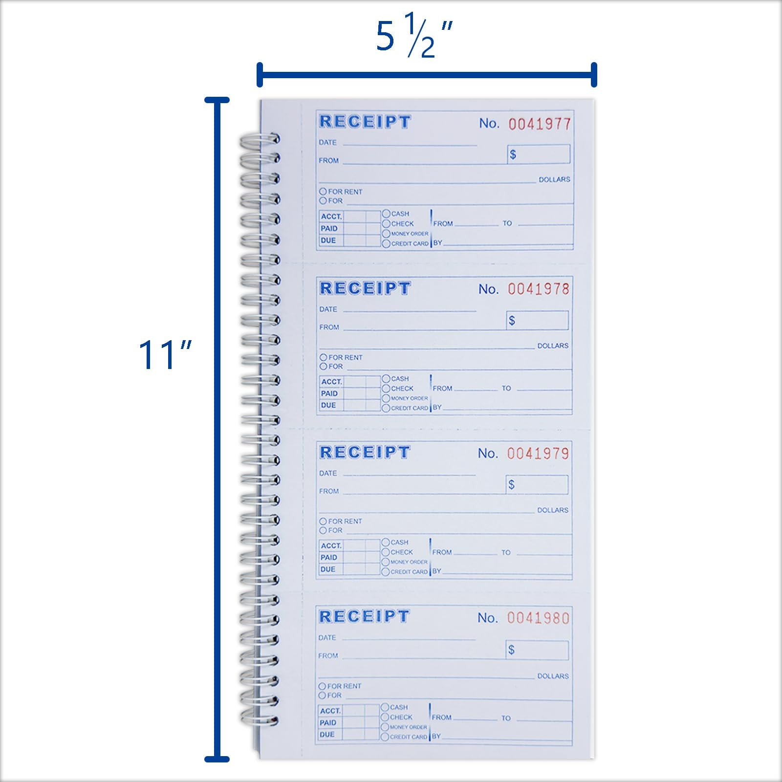 Money and Rent Receipt Book 2-Part Carbonless 5-1/2 x 11 Spiral Bound 200 Set…
