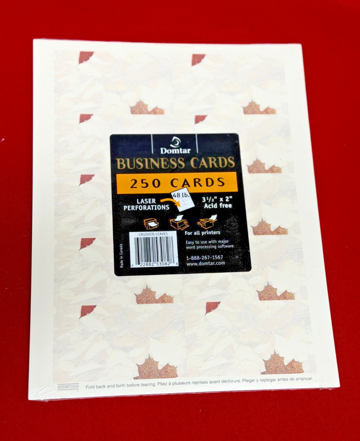 Domtar 250 Business Cards CRUSHED LEAVES Laser Perforations Acid Free Paper