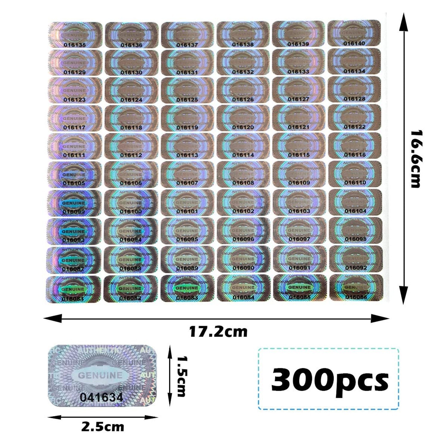 300 Pcs Authentic Hologram Labels/Stickers Silver Transfer Tamper Evident Sec…