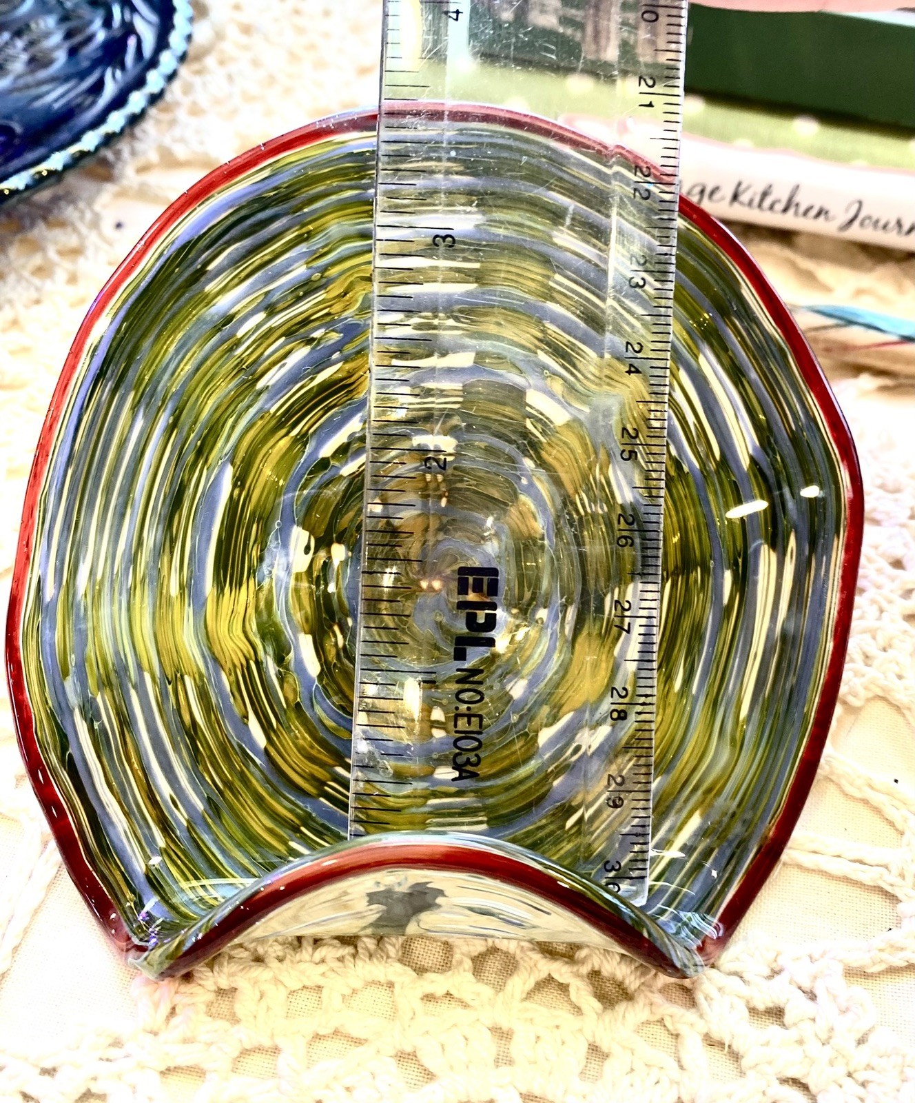 Artisan blown glass Business Card or letter Holder colored glass blue gold red