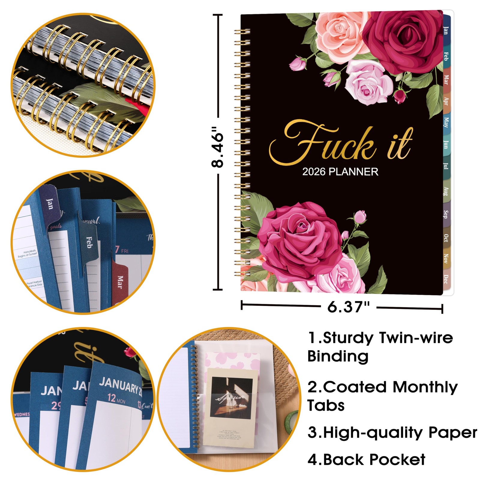 2026 Planner – 6.4” x 8.5”, 2026 Weekly & Monthly 6.4 x 8.5 inches, Black