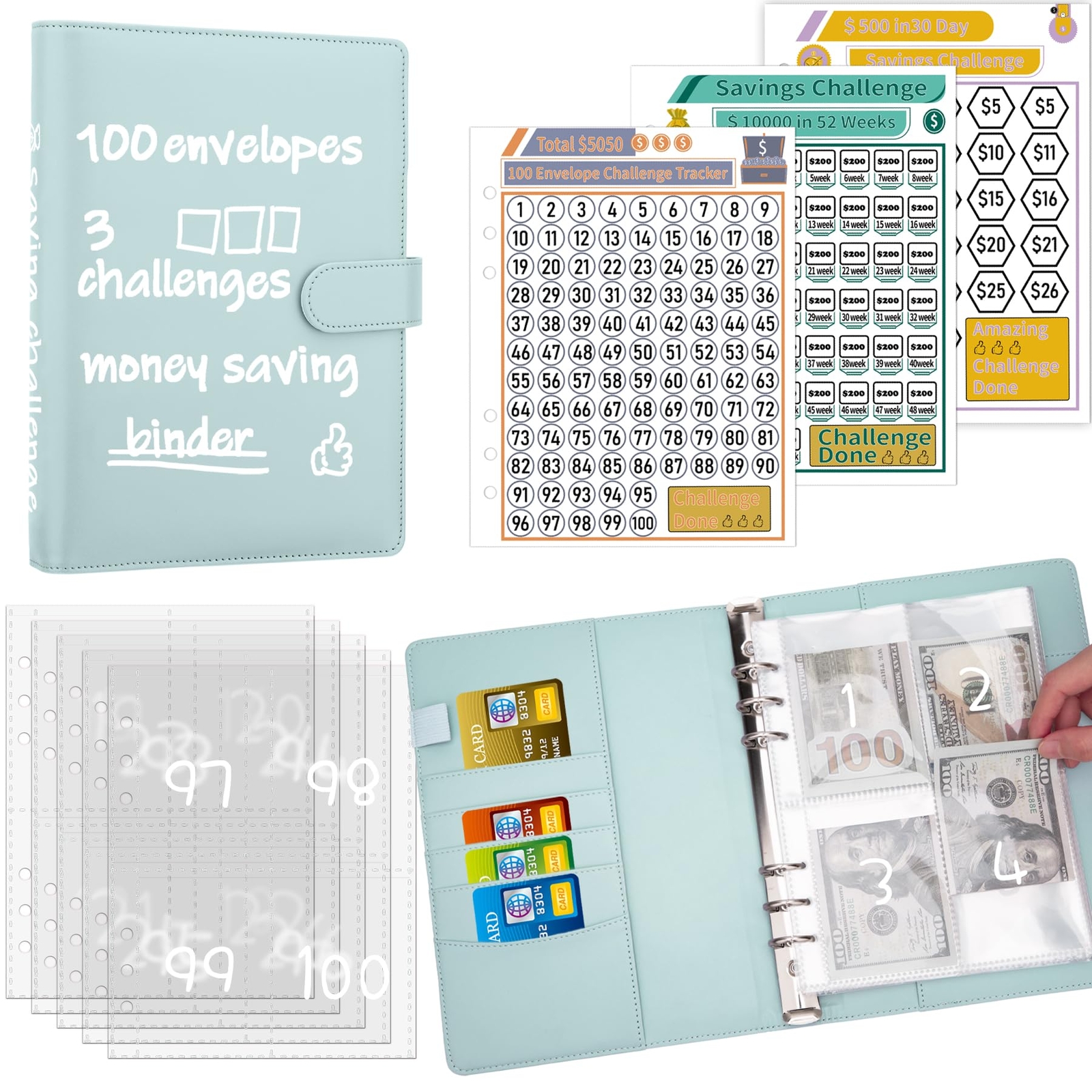 100 Envelopes Money Saving Challenge Binder Savings Challenges Book with Enve…