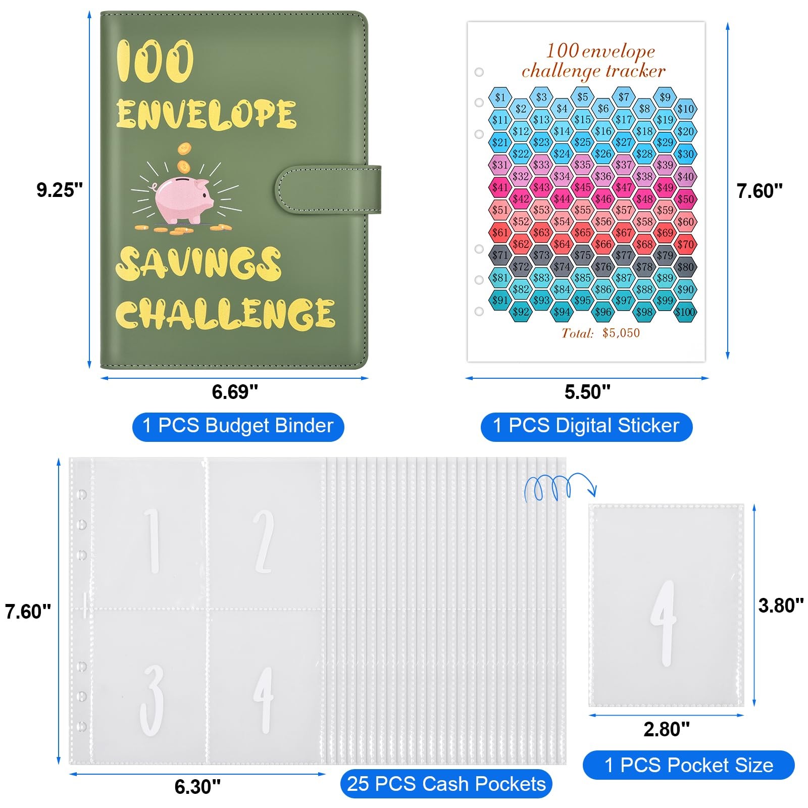 100 Envelope Money Saving Challenge Binder Cash Budget Book for $5050 Goal