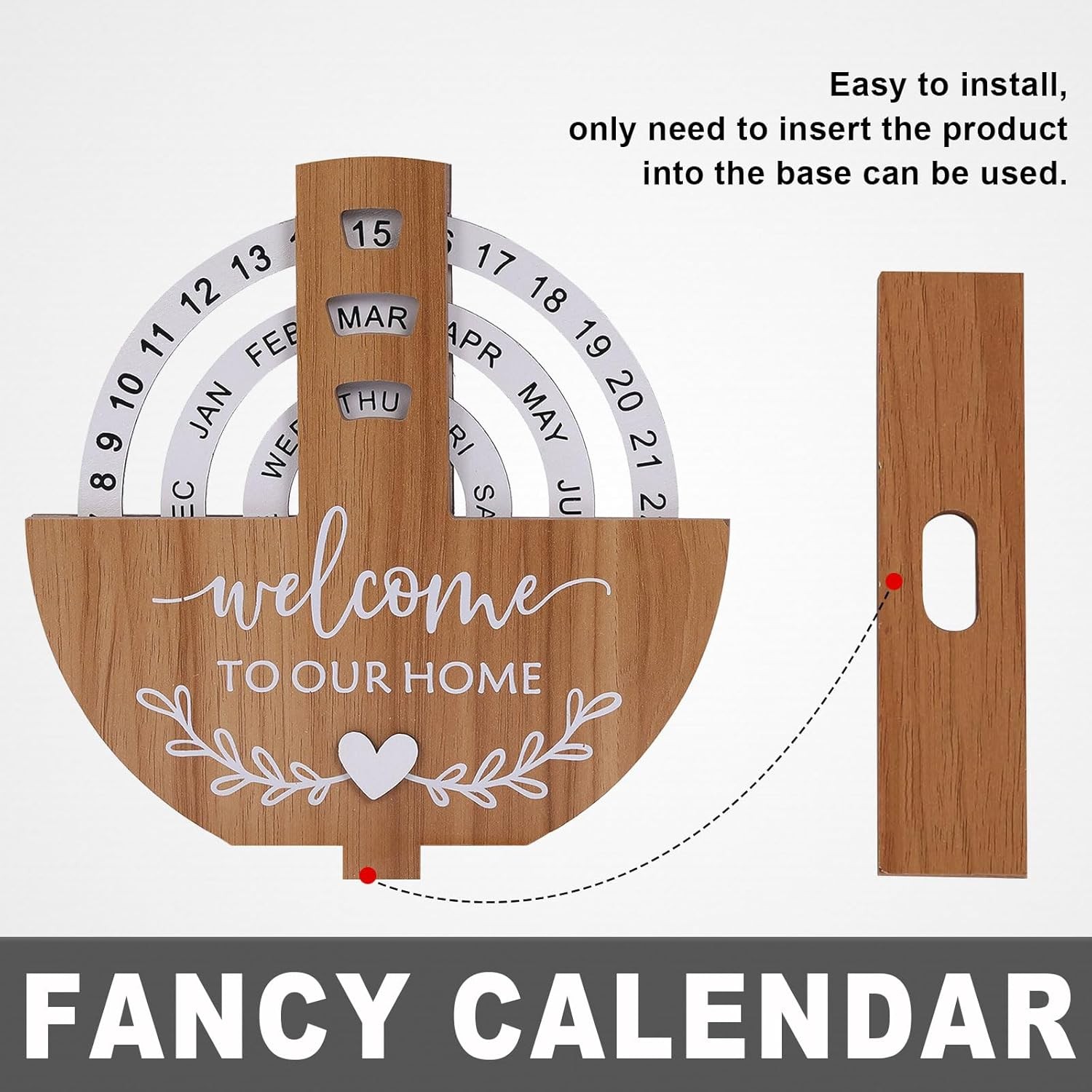 Wooden Perpetual Desk Calendar Vintage Rotating Block Calendar Home Office Decor