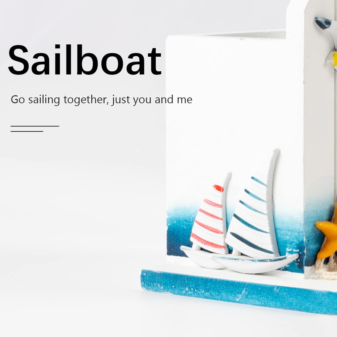 Pen Holder – Sailing Themed Pencil Organizers Wooden Desk White and Blue