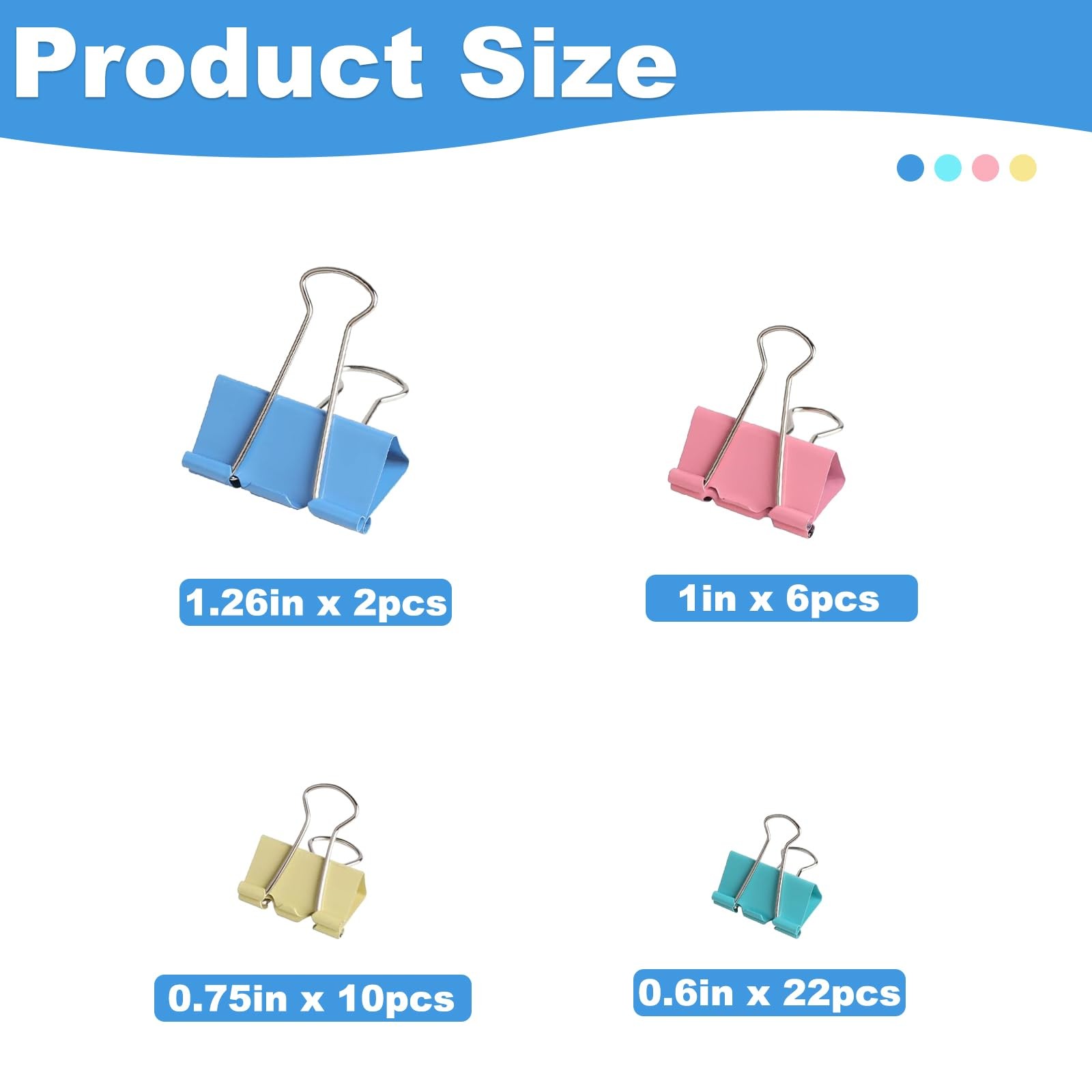40Pack Colorful Binder Clips, Assorted Sizes 4 Sizes Metal Paper Clips, Stron..