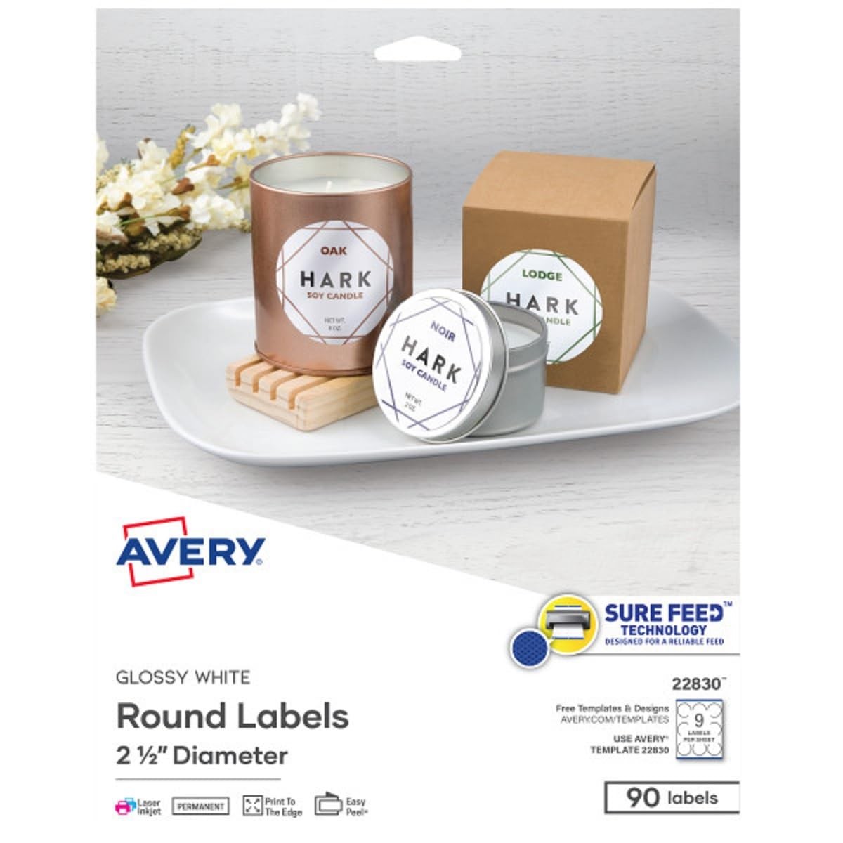 Avery 2.5″ Glossy White Labels (90)