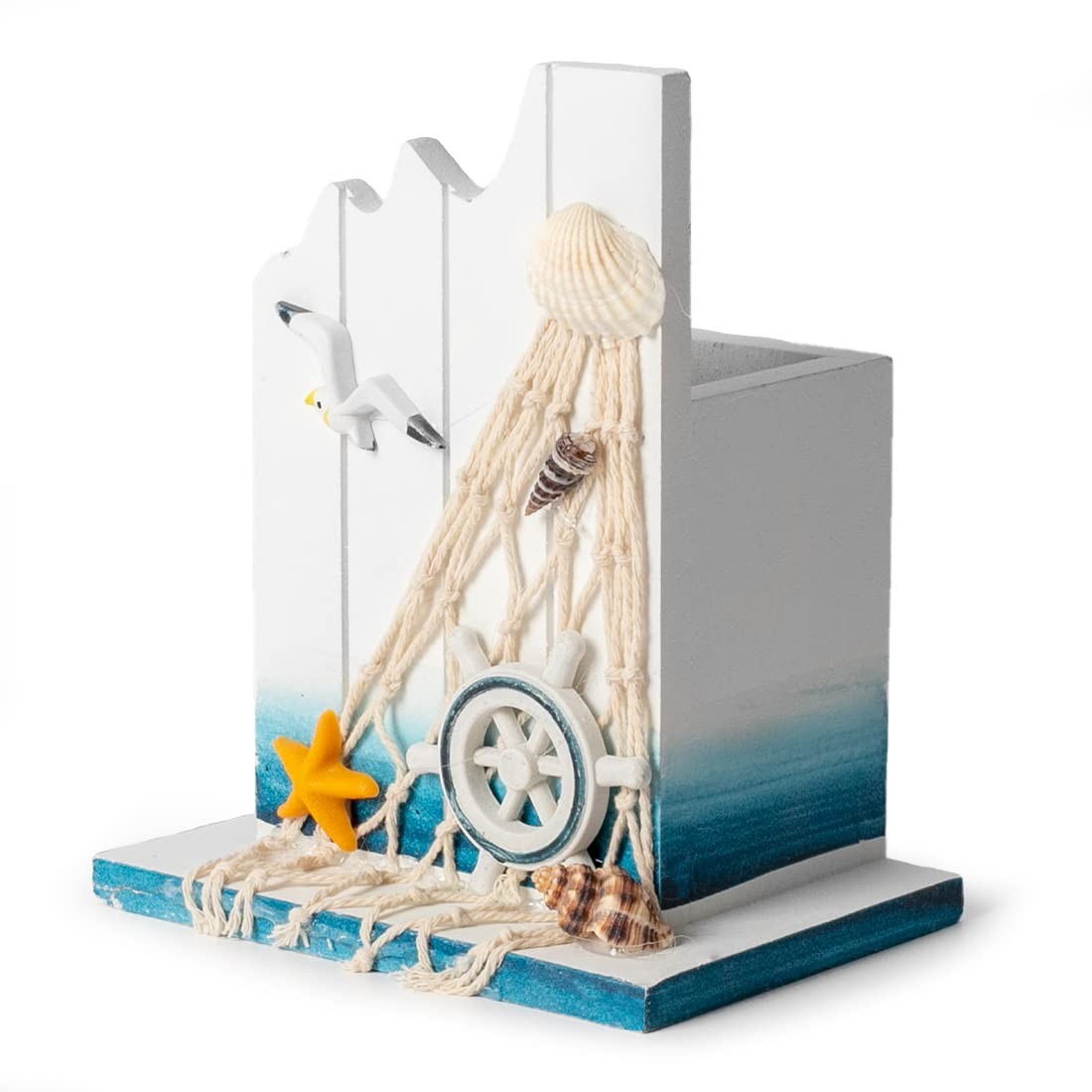 Pen Holder – Sailing Themed Pencil Organizers Wooden Desk White and Blue