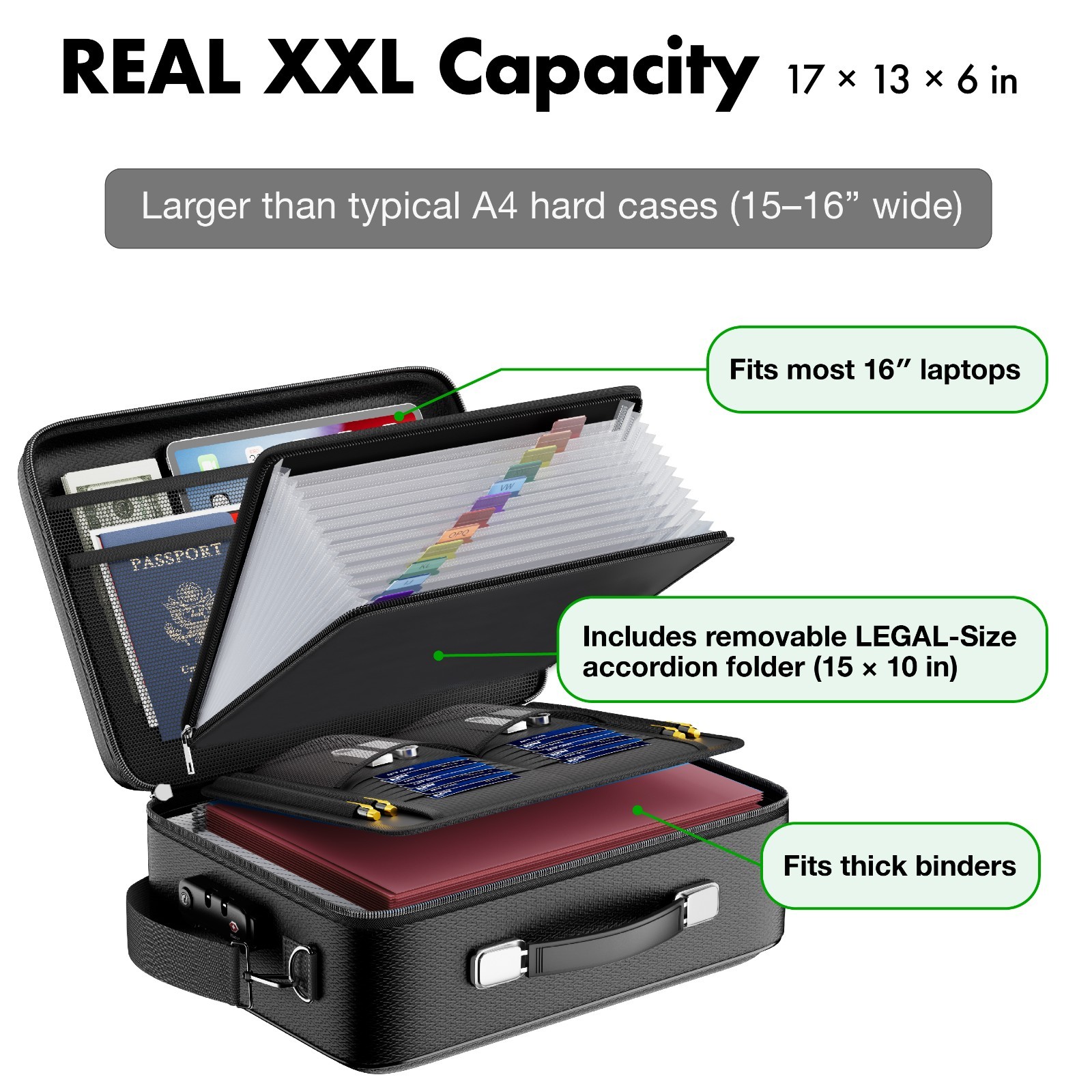 XXL Legal-Size Fire & Water-Resistant Document Box with TSA Lock – Hard-Case