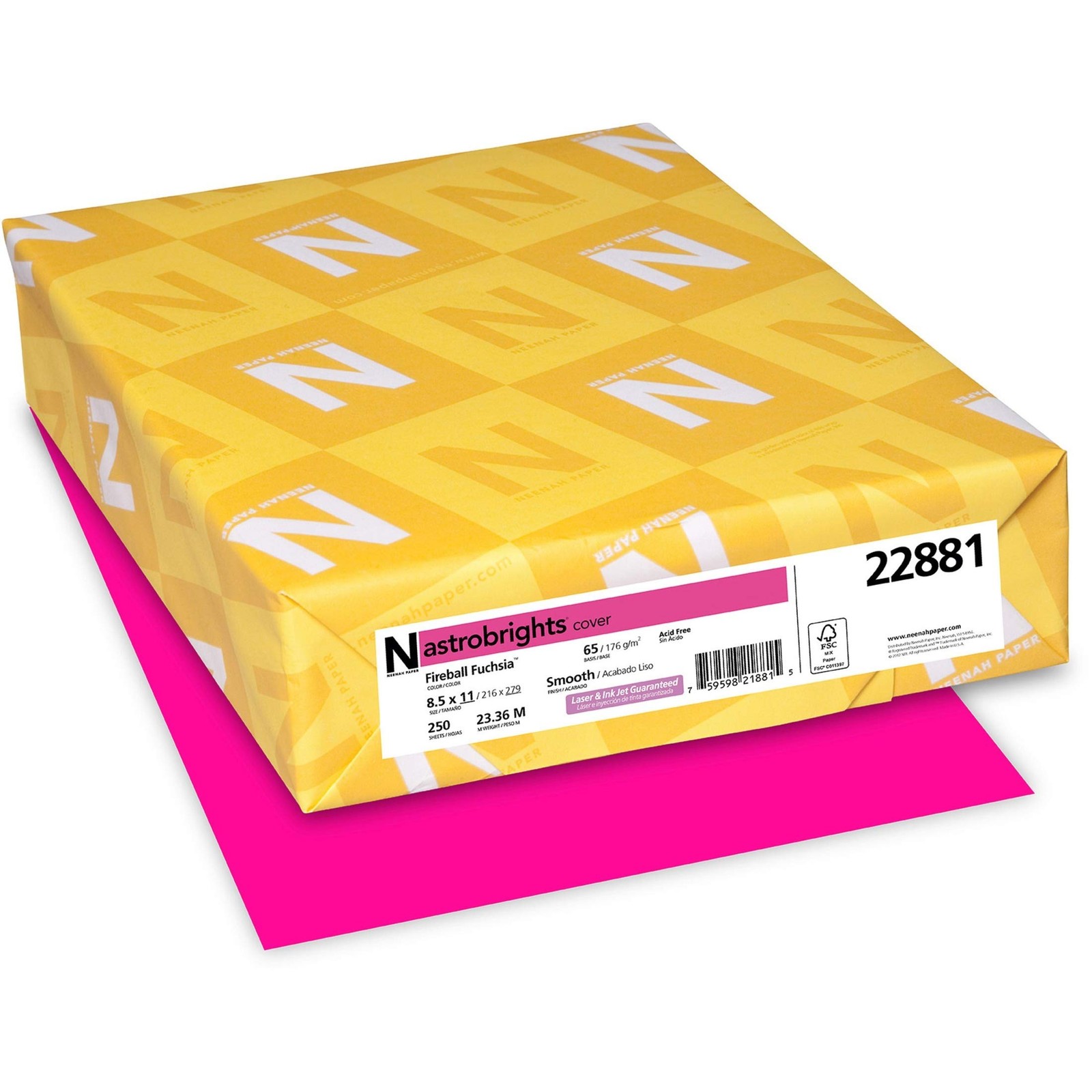 Color Cardstock 65 lb, 8.5 x 11, Fireball Fuchsia, 250 Sheets – Craft Supplies