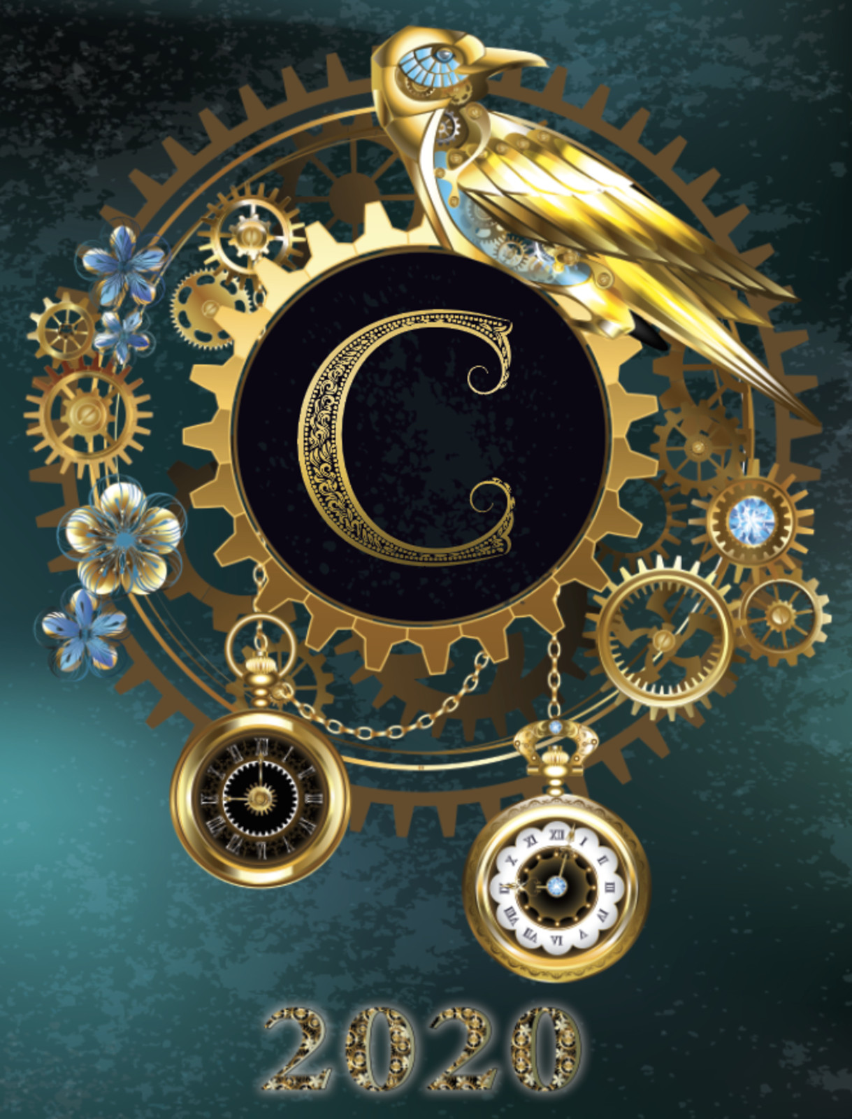 2020 Weekly Planner – Monogram Steampunk New Fast Free Shipping 8.5 x 11 in