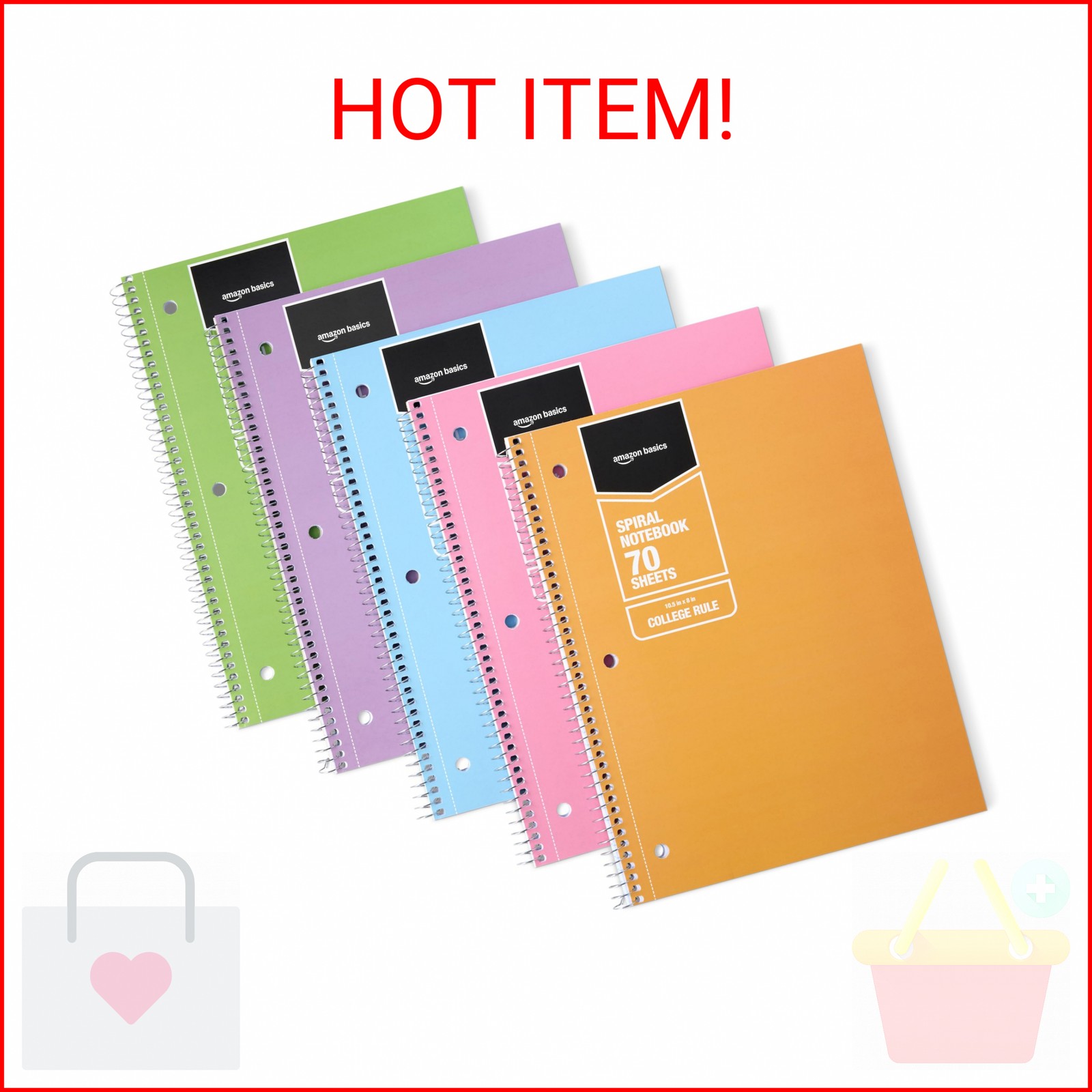 Amazon Basics College-Ruled Spiral Notebook, For Work and School, 70 Sheets, 8″